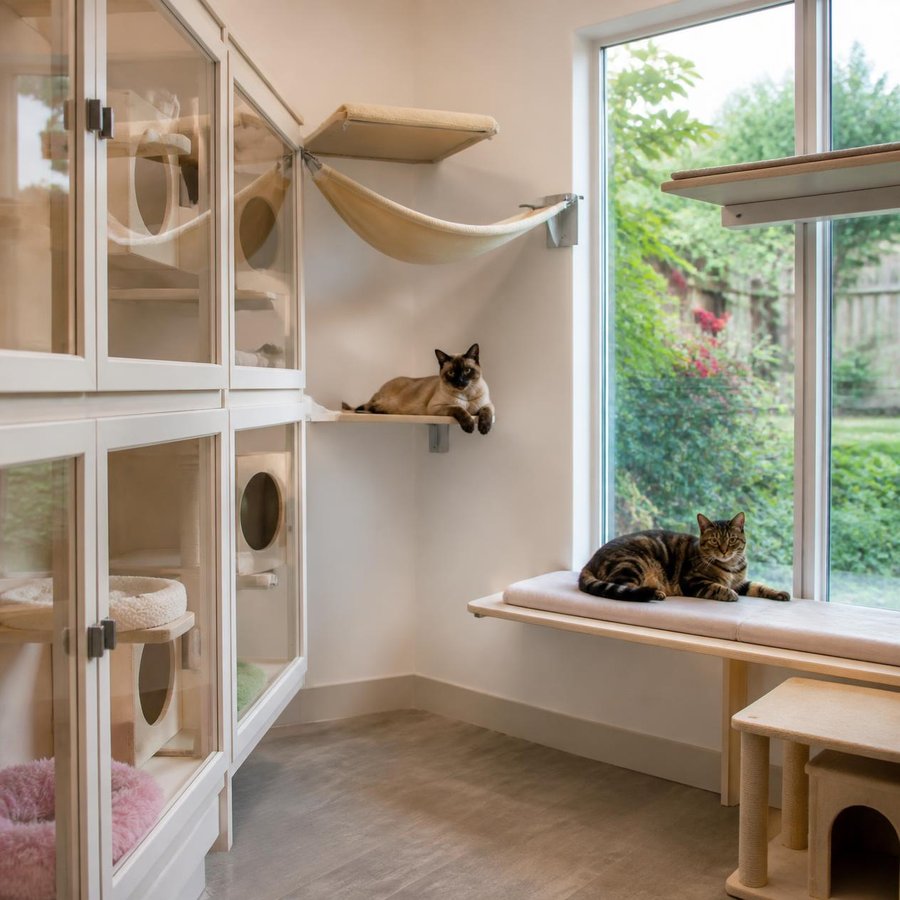 Cat room with multi-level condos
