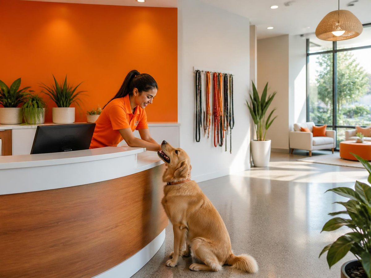 Bright lobby with check-in desk