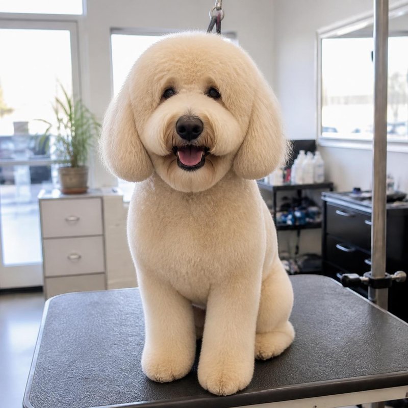 Goldendoodle, full teddy cut, after
